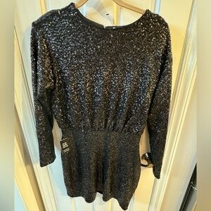 EXPRESS Black Full Sequin Mini Long Sleeved Dress NWT- fitted at waist